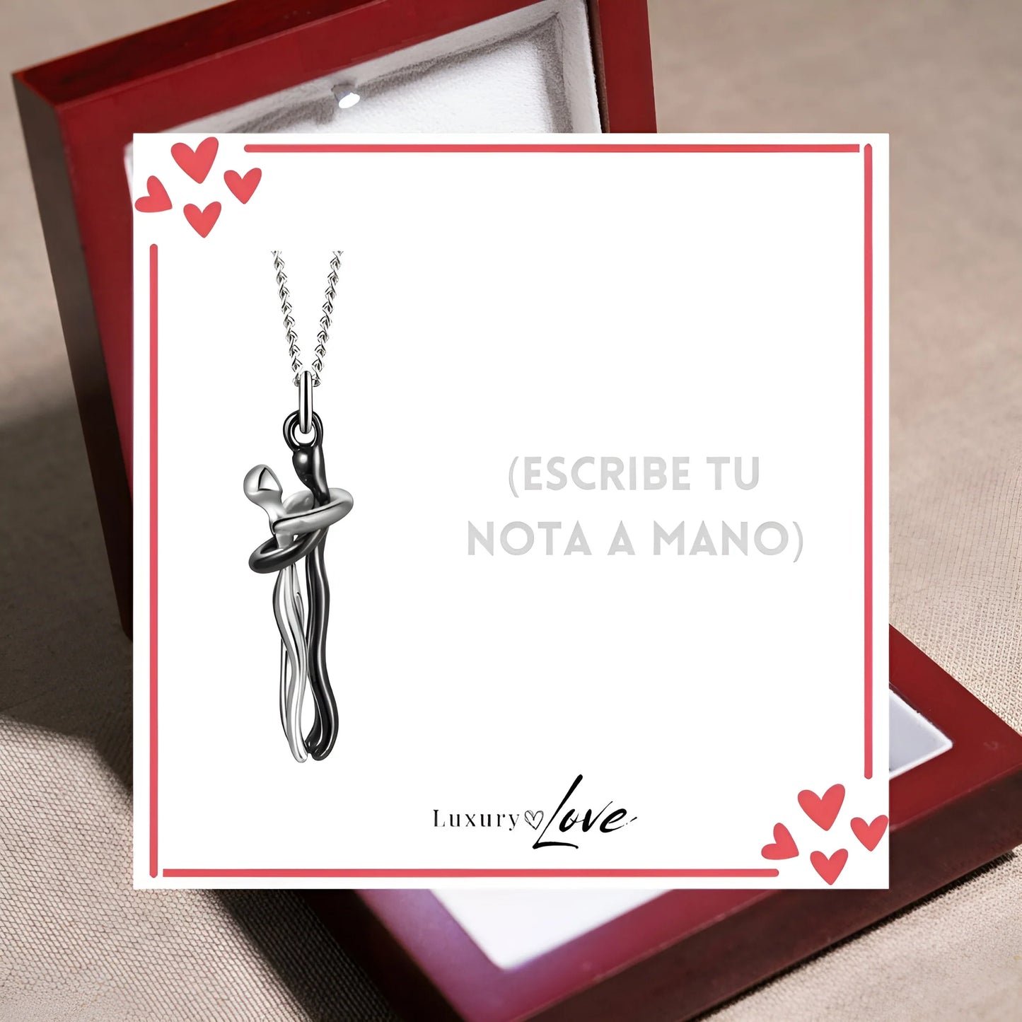 Collar Abrazo-Eterno® para mi Amor (con Nota especial y Caja de madera con luz)