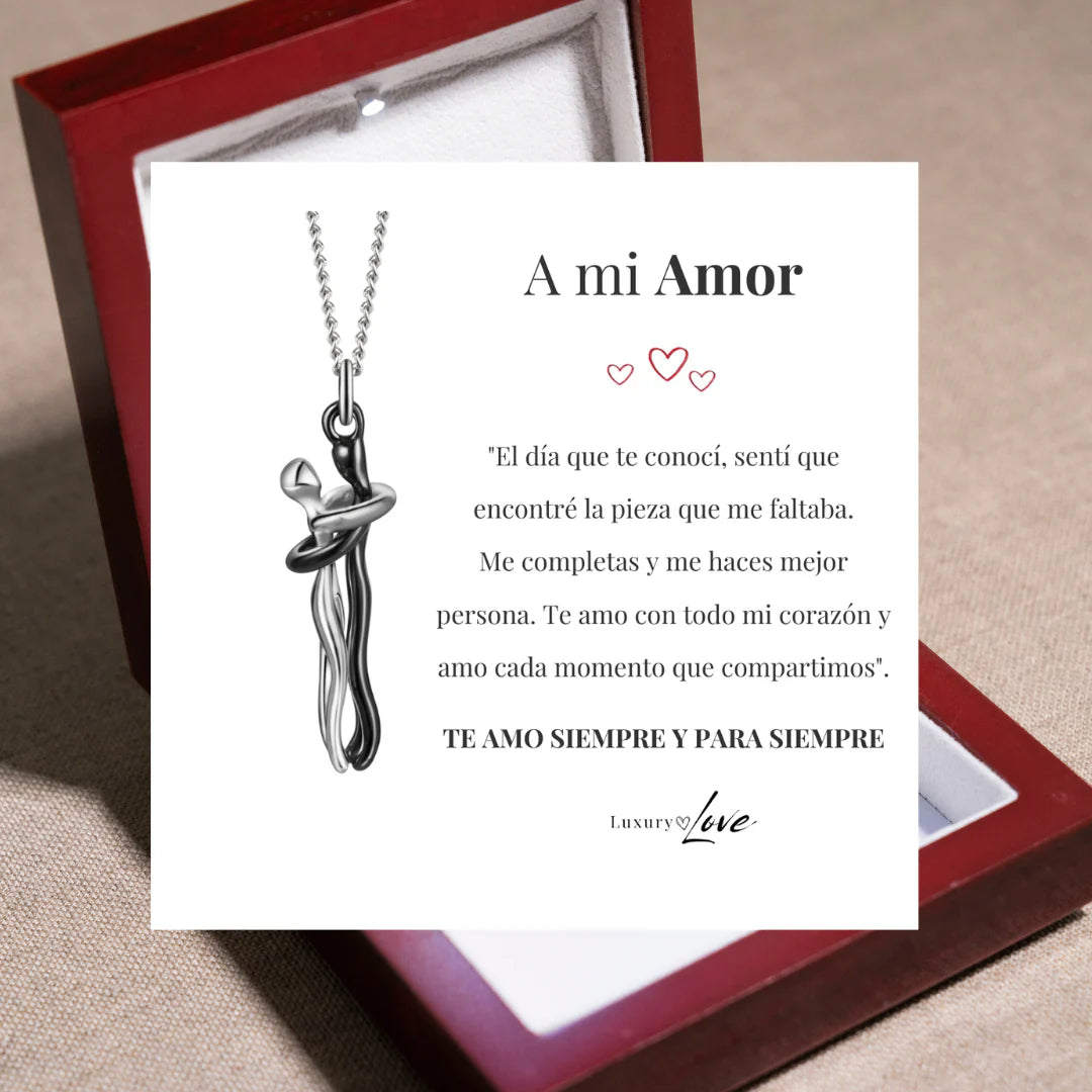 Collar Abrazo-Eterno® para mi Amor (con Nota especial y Caja de madera con luz)